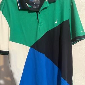 Nautica Men's Polo in Green, Blue, and Black Color Block